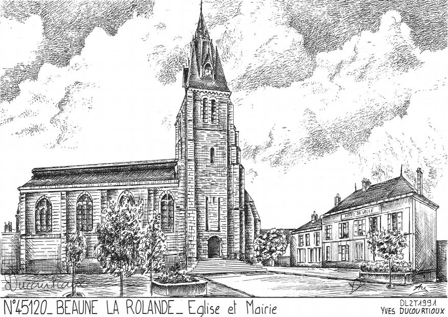 N 45120 - BEAUNE LA ROLANDE - église et mairie
